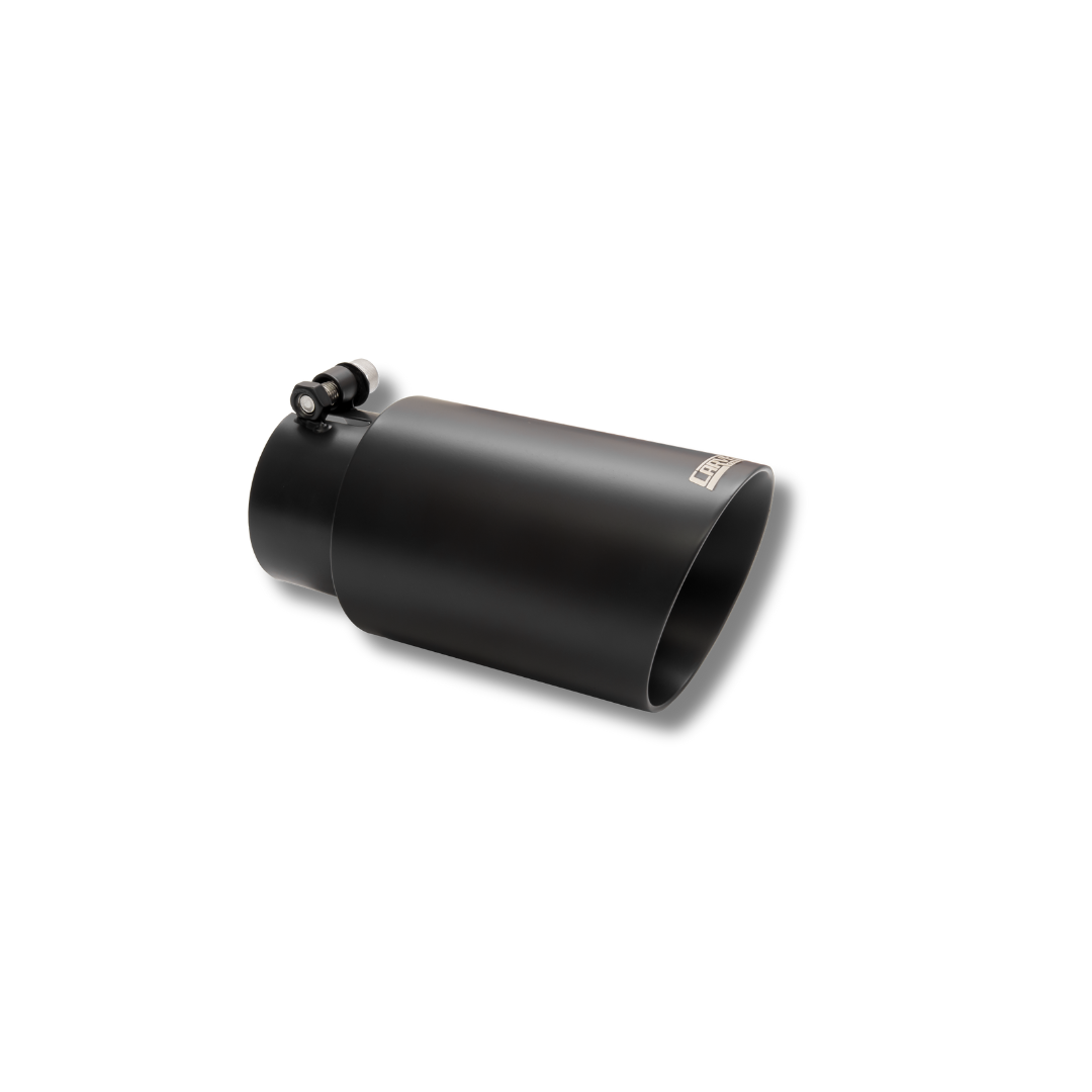 A product photo of the Carven Exhaust 4.00" Universal Bolt-On Exhaust Tip in cerakote black color