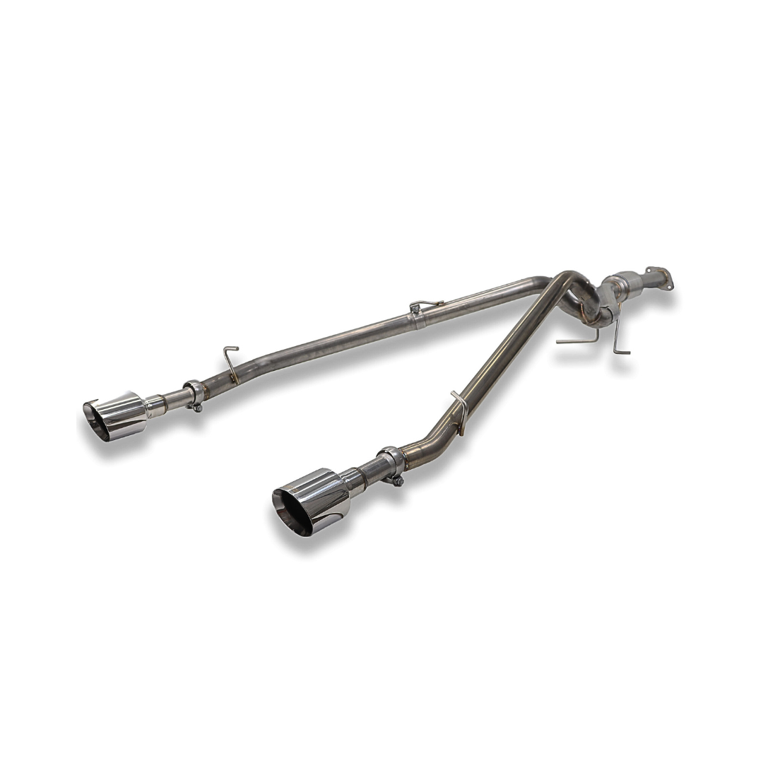 Product photo of a 2019-2023 RAM 1500 Carven Exhaust Cat-Back Kit with polished stainless 5.0” Exhaust Tips