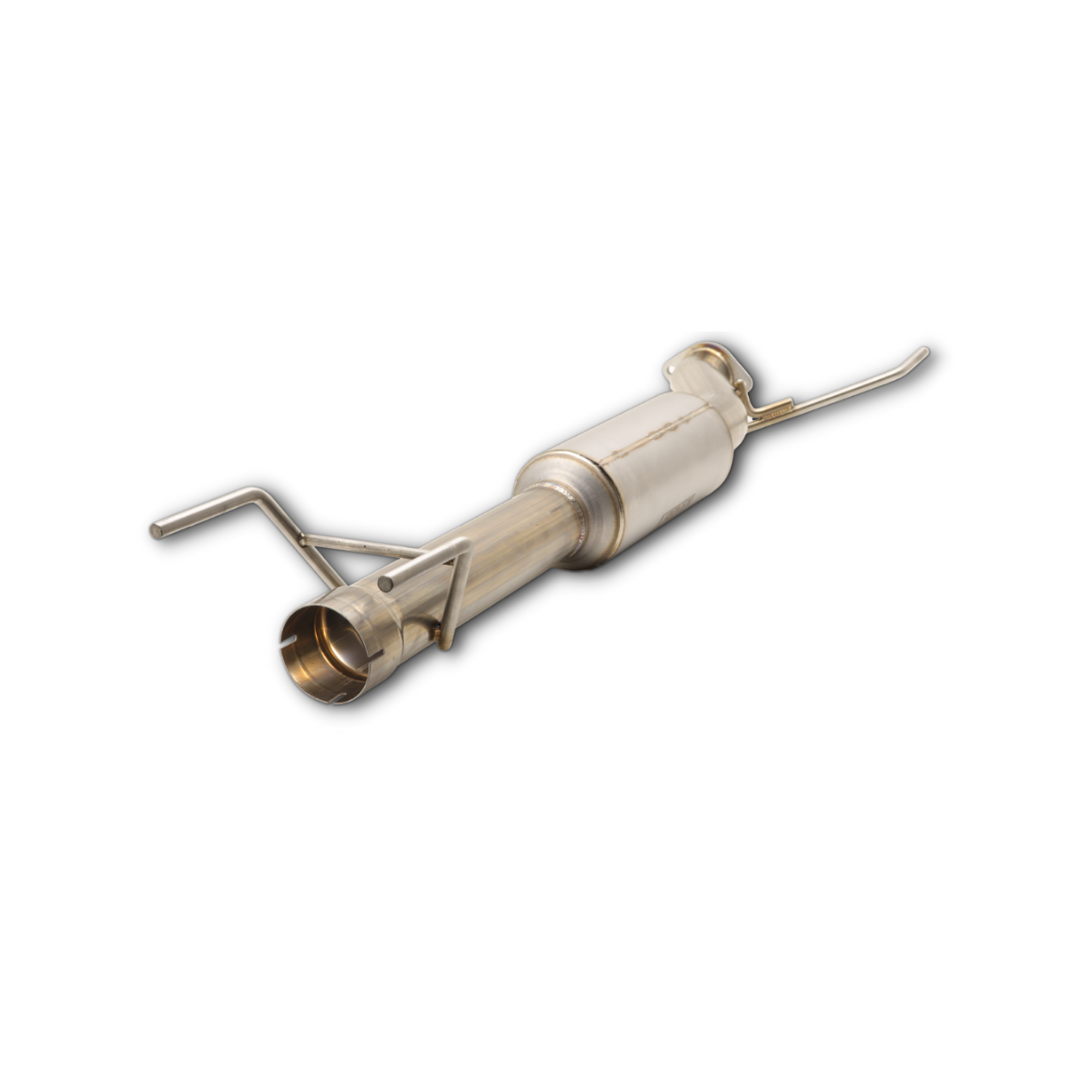 A product photo of a 2022-2025 Toyota Tundra Carven Exhaust Cut & Clamp Muffler Replacement Kit in the stainless steel color