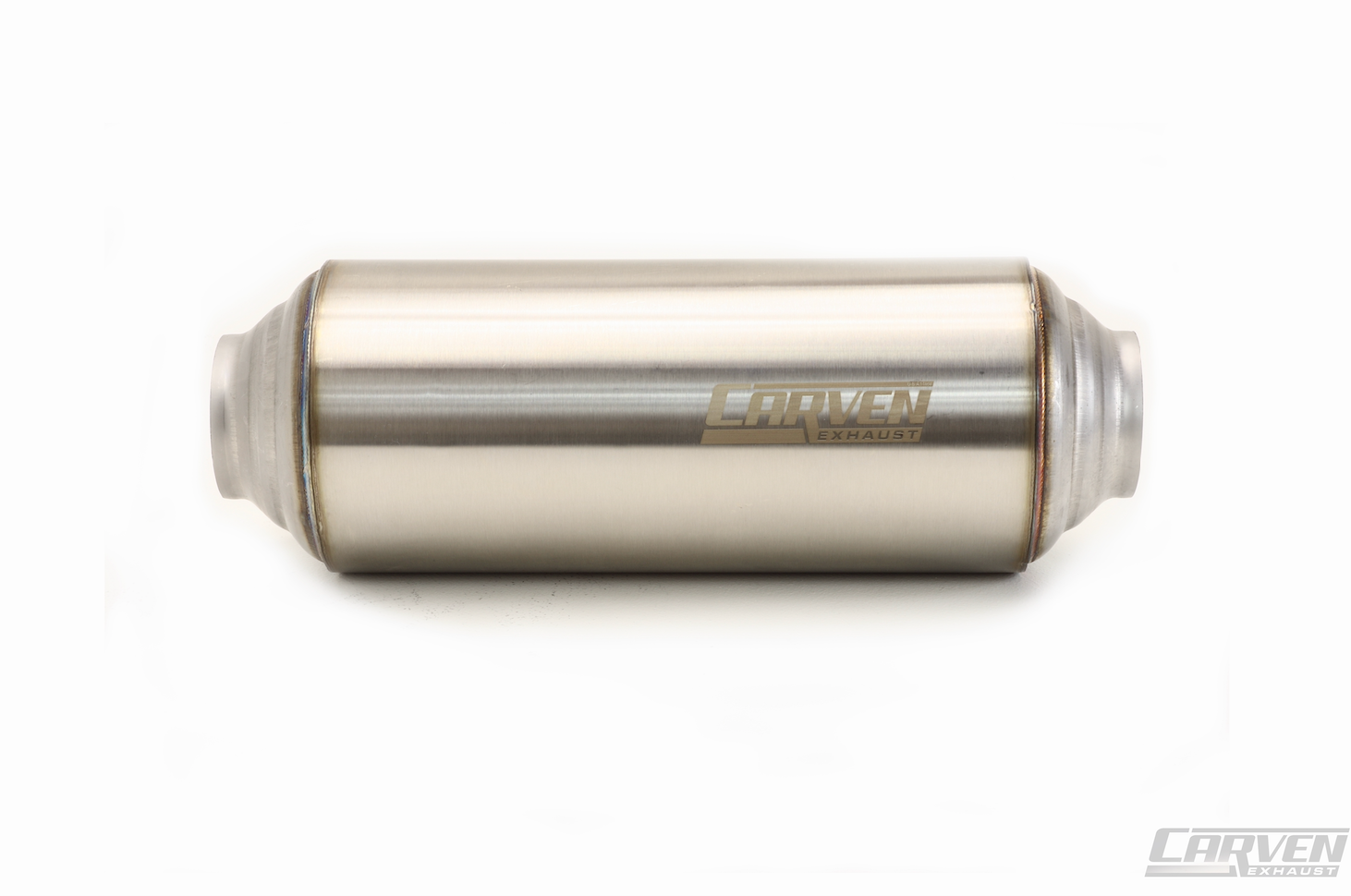 Product photo showing the side view of a Carven-TR Exhaust Performance Muffler