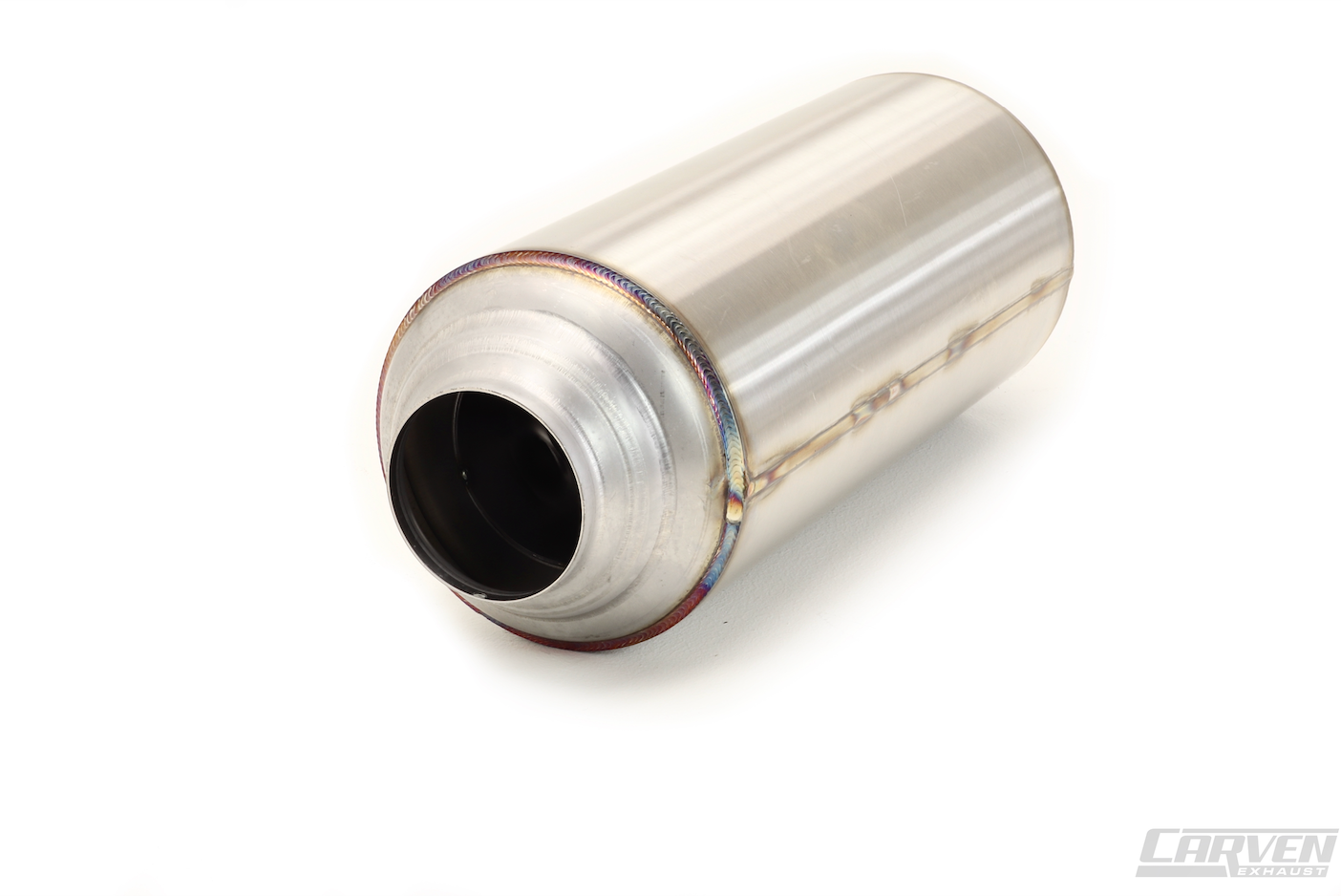Product photo showing the backside of a Carven-TR Exhaust Performance Muffler