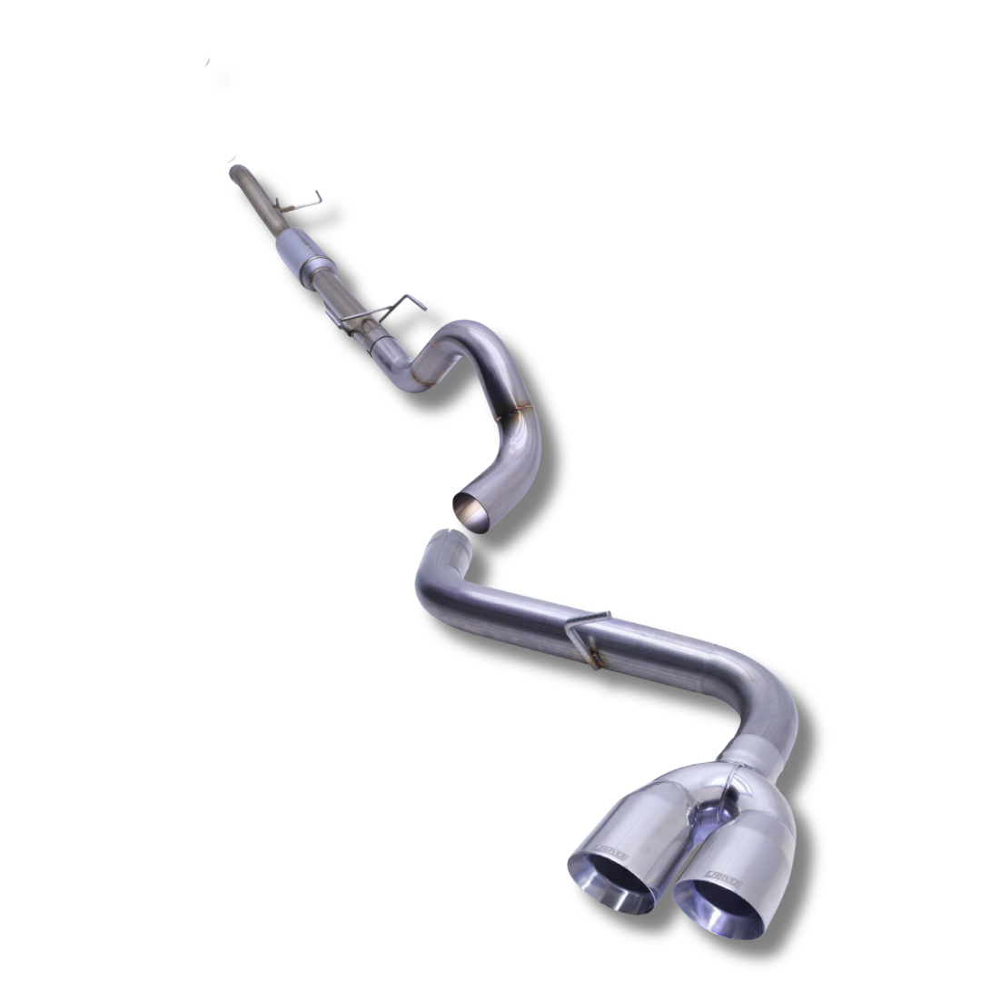 Product photo of the 2022-2025 Toyota Tundra Carven Exhaust Signature Clamp Back Kit in polish stainless color