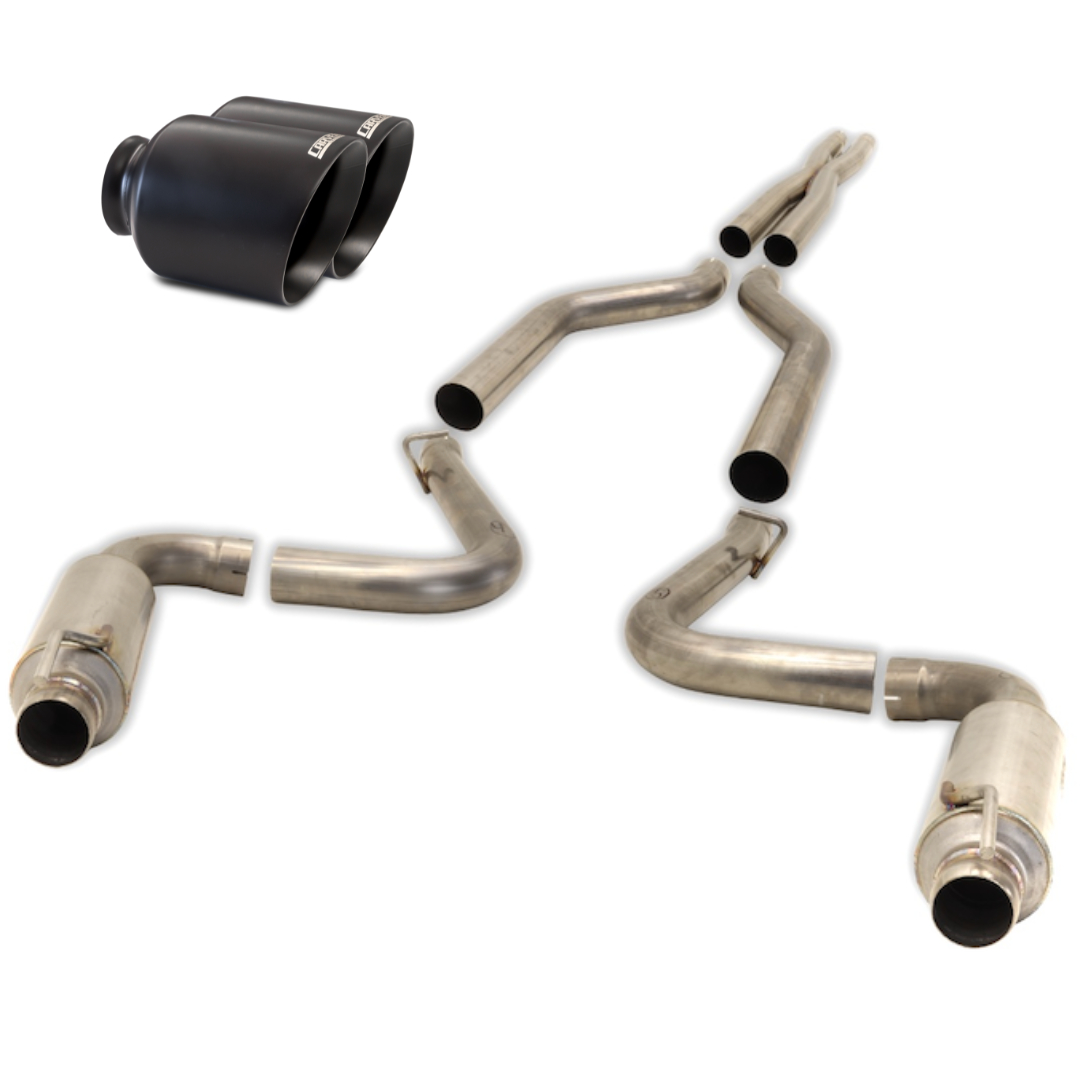 Product photo of a 2015-2023 Dodge Charger Carven Exhaust Cat-Back Exhaust Kit with black 5.0" exhaust tips