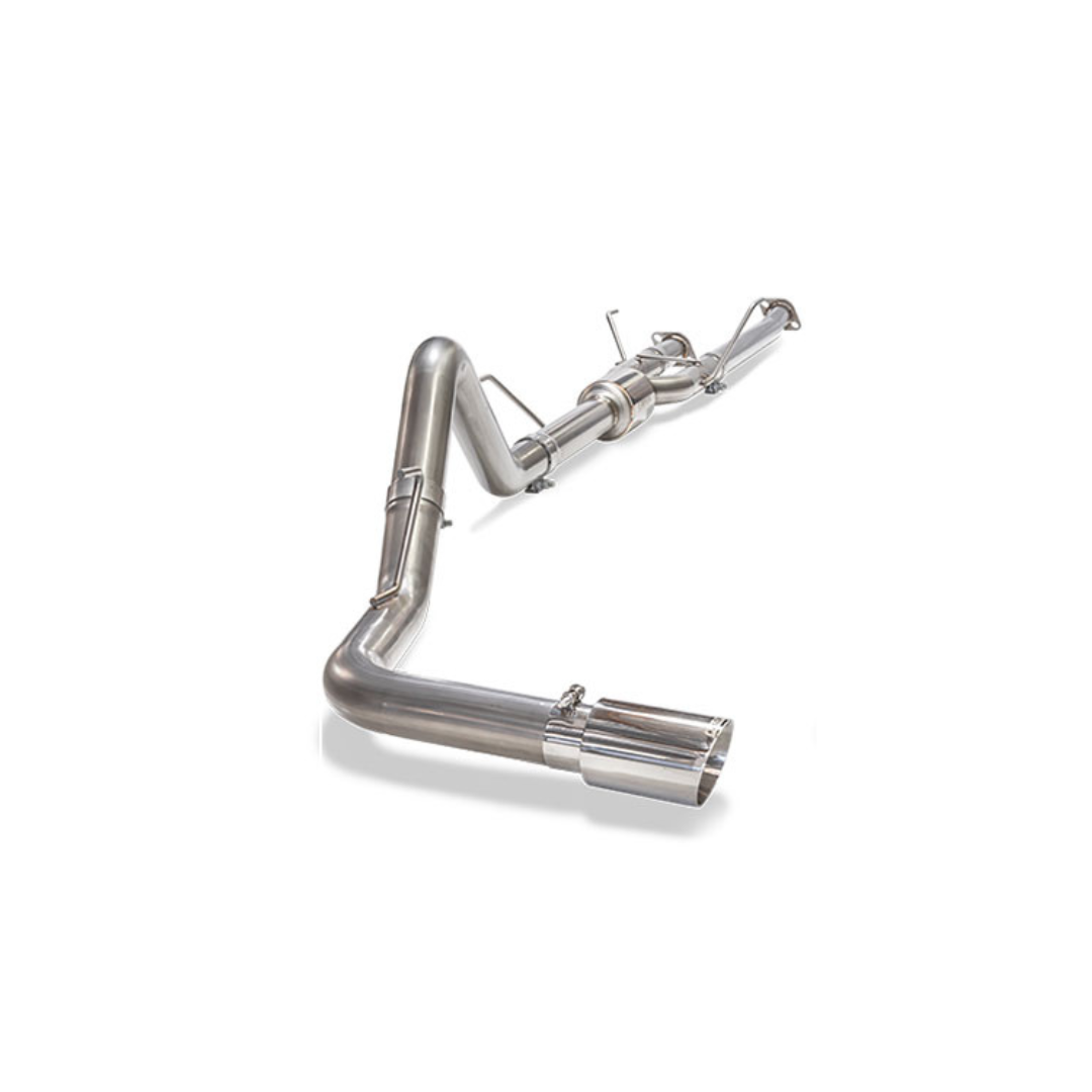 Product photo of a 2014-2021 Toyota Tundra Carven Exhaust Cat-Back Kit with a polished stainless 4.0” Single Exhaust Tip