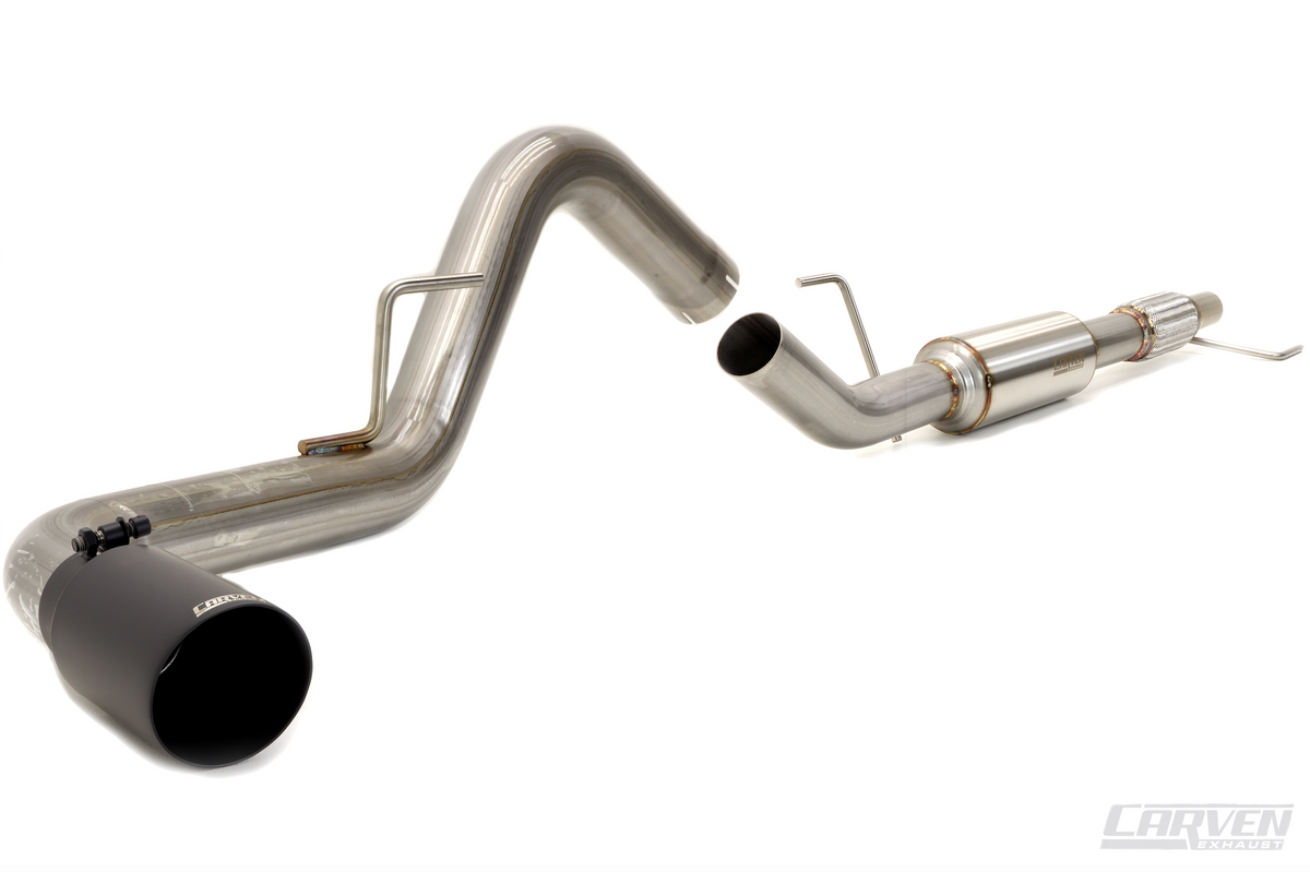 Product photo of a 2015-2020 Ford F-150 Eco-Boost Cat-Back Kit with a 4" Exhaust Tip in the cerakote black color