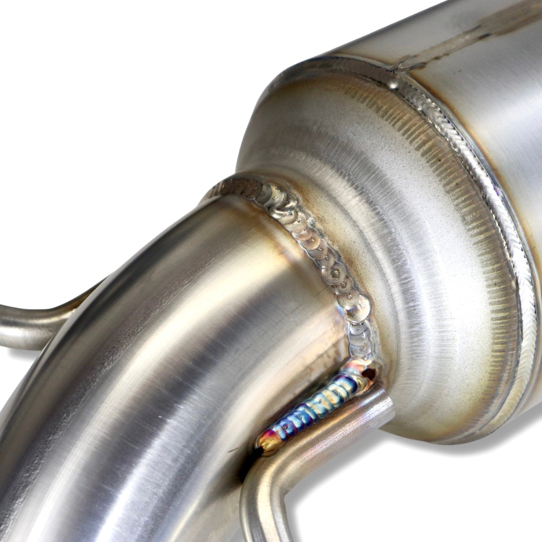 An alternate angle displaying the welding on a 2003-2024 Toyota 4Runner Carven Exhaust High Clearance Dump Exit Exhaust System