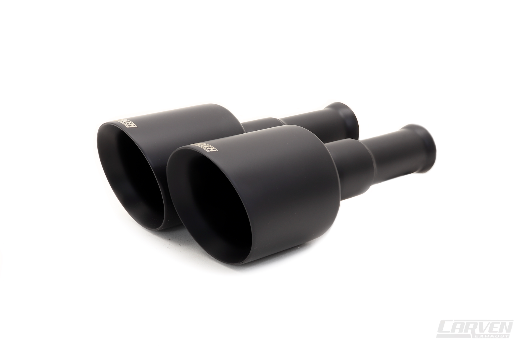 Product photo of a 2009-2018 RAM 1500 Carven Exhaust 5.0" Direct Fit Bolt-On Exhaust Tip Replacement Set in the ceramic coated black color
